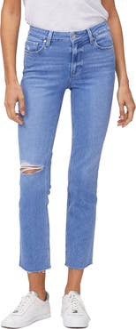 PAIGE Cindy High Waist Raw Hem Straight Leg Jeans