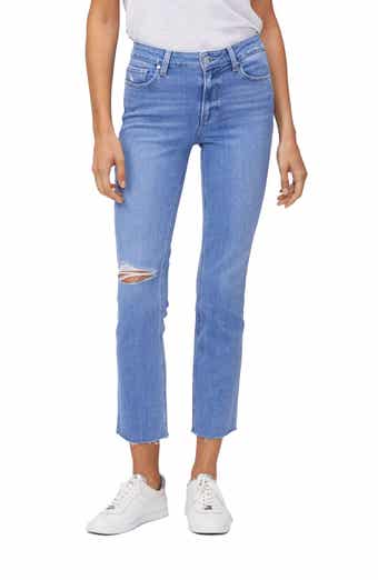 PAIGE Cindy High Waist Raw Hem Straight Leg Jeans