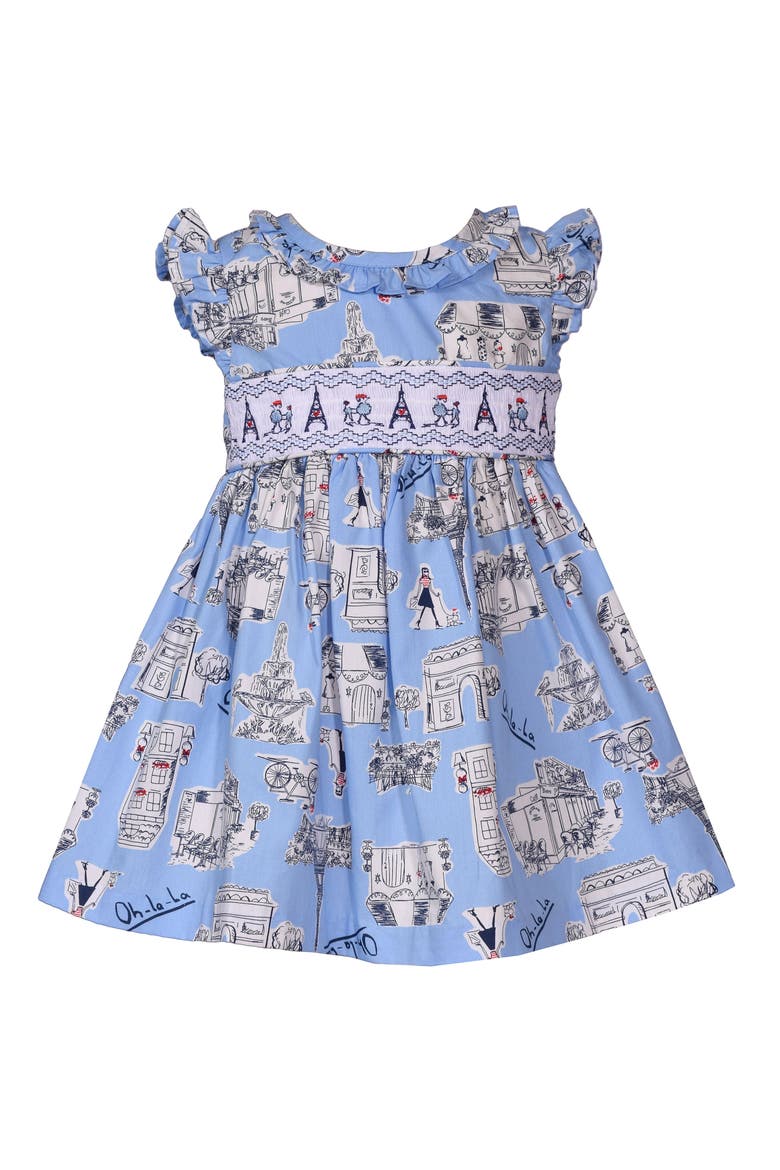 Paris Smocked Party Dress & Bloomers, Main, color, BLUE