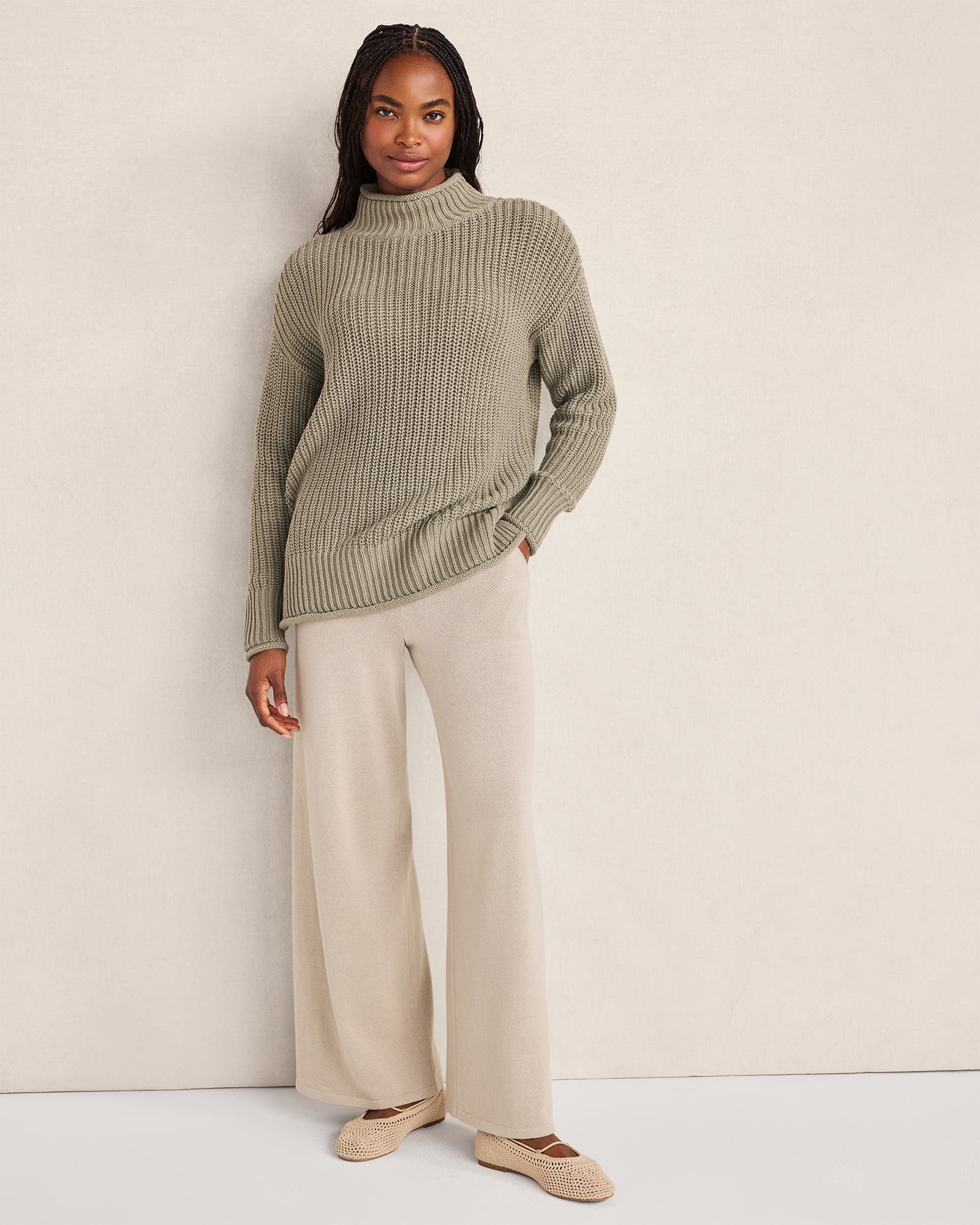 Organic Cotton Shaker Stitch Roll Neck Sweater - image 2