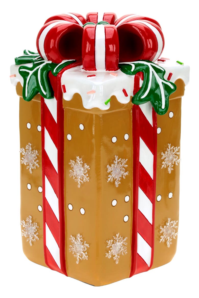 Lighted Gingerbread Gift Box, Main, color, Red