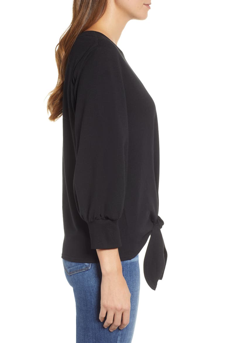 Tie Front Sweatshirt, Alternate, color, BLACK