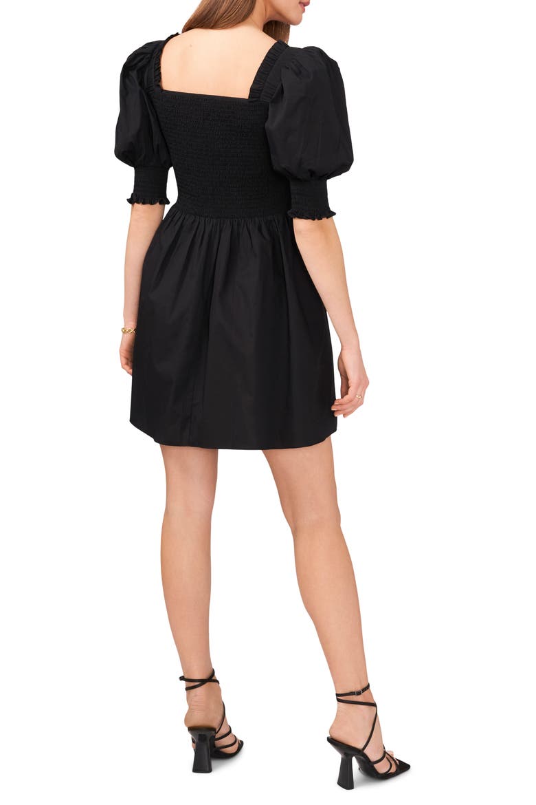 Puff Sleeve Cotton Poplin Minidress, Alternate, color, RICH BLACK