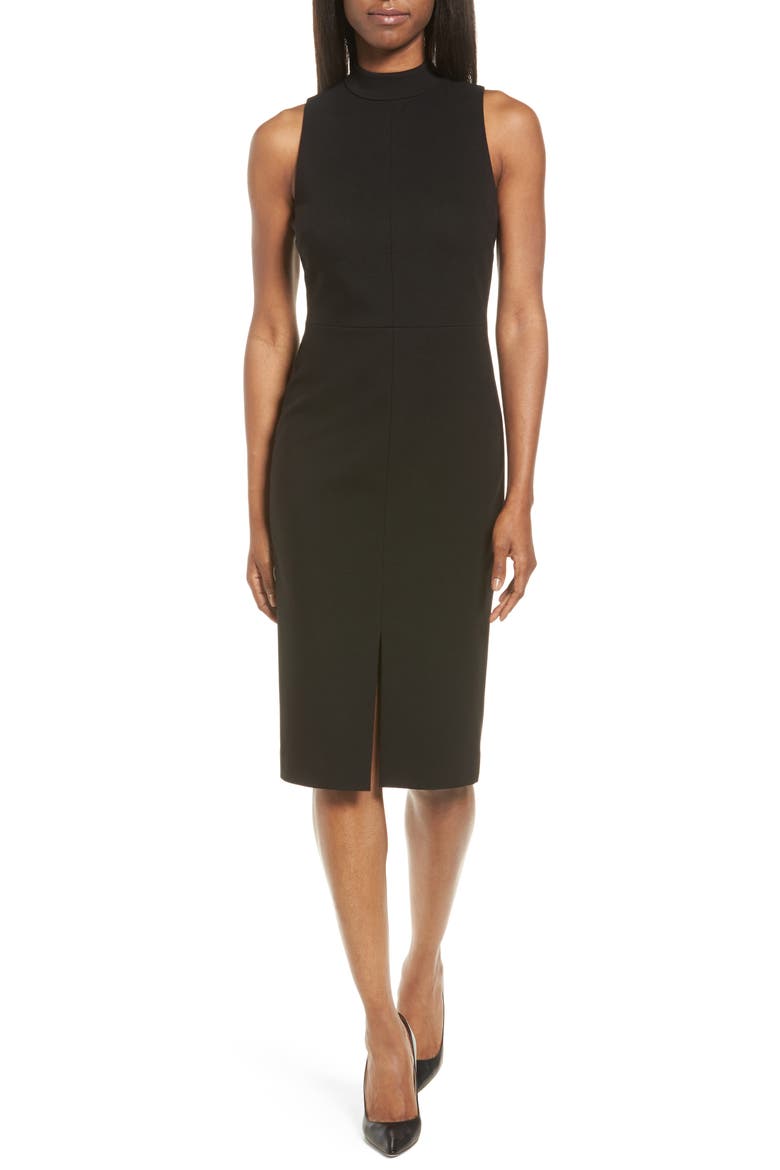 Italian Ponte Knit Sheath Dress, Main, color, BLACK