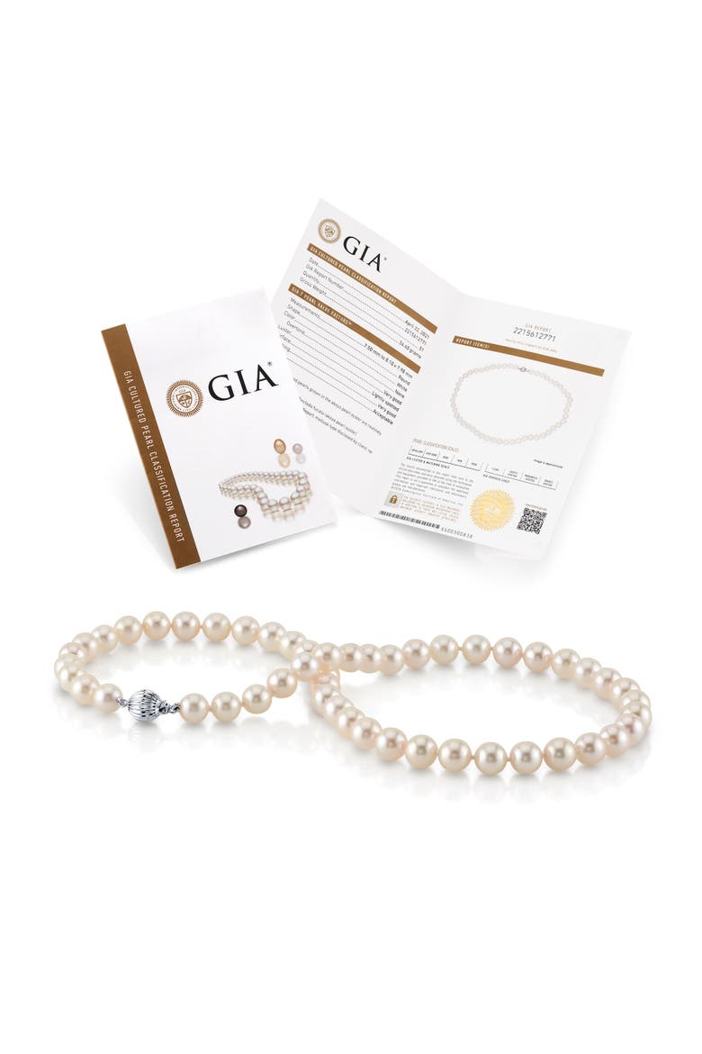 GIA Certified 9.0-9.5mm Japanese Akoya White Pearl Necklace - AAA Quality, Main, color, White Gold Clasp
