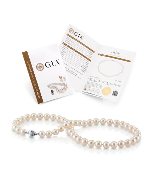The Pearl Source Gia Certified 8.0-8.5mm Japanese Akoya White Pearl Necklace In White Gold Clasp
