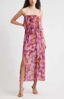 Chelsea28 Tie Waist Strapless Chiffon Maxi Dress