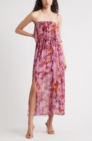 Chelsea28 Tie Waist Strapless Chiffon Maxi Dress