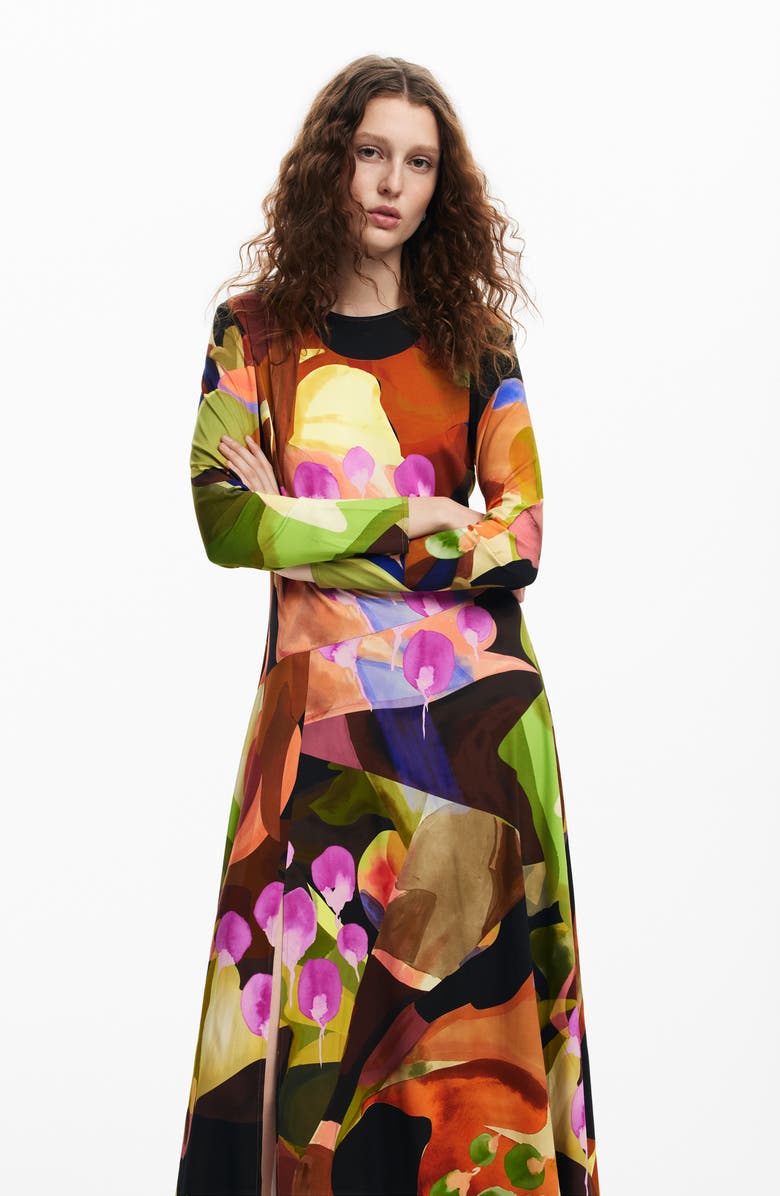 Desigual Abstract Print Long Sleeve A-Line Dress, Alternate, color,