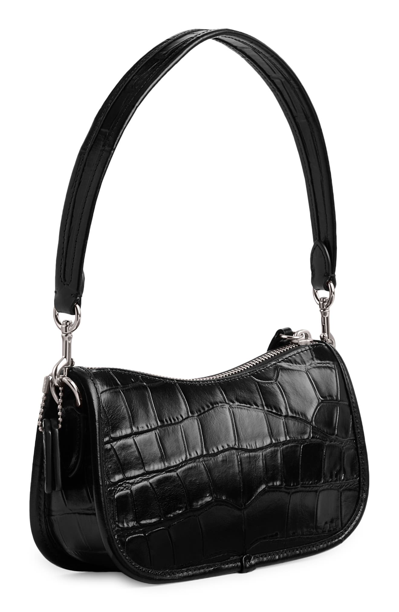 COACH Swinger Croc Embossed Leather Shoulder Bag, Alternate, color, 