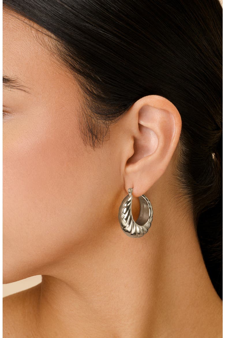 Caroline Textured Hoop Earrings, Alternate, color, SILVER