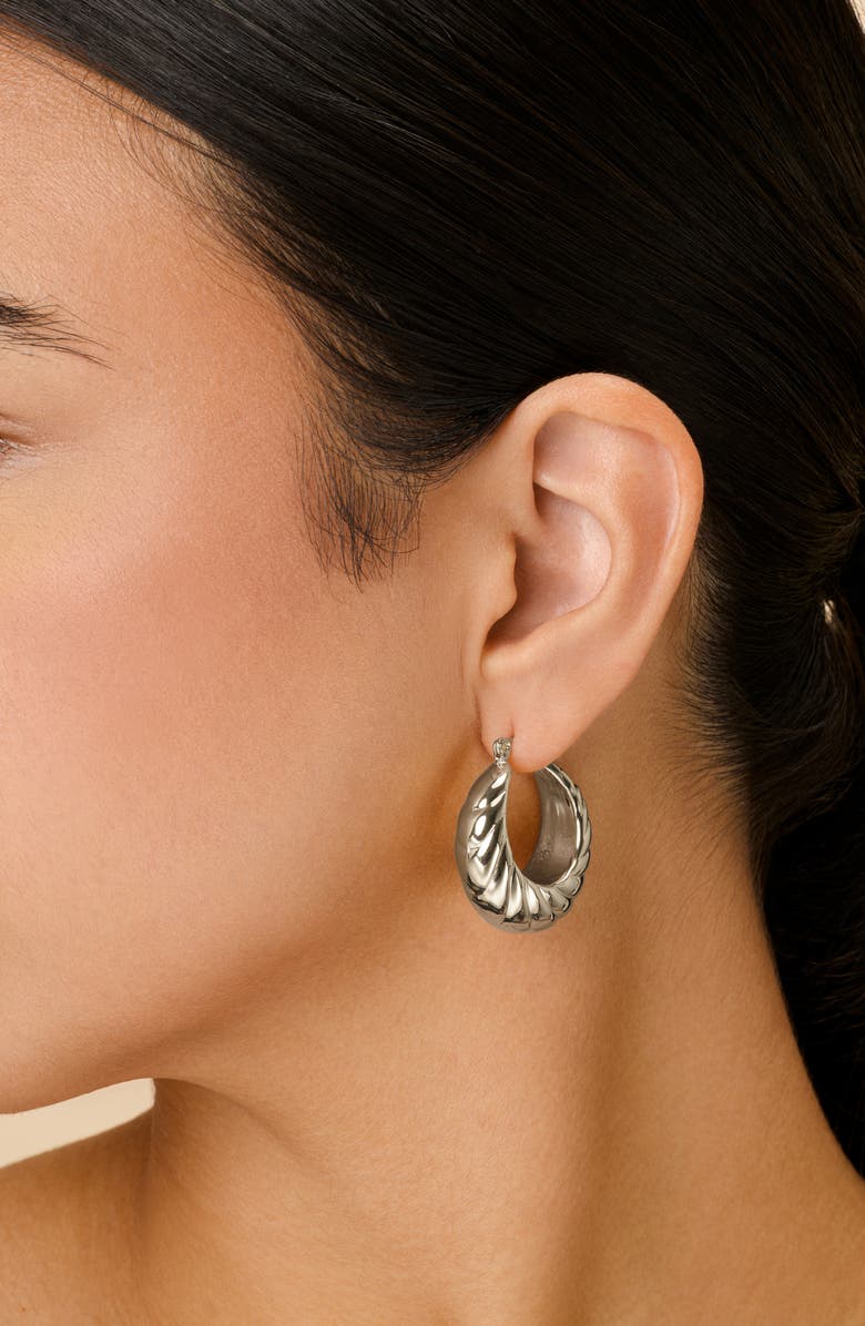 Sterling Forever Caroline Textured Hoop Earrings, Alternate, color, Silver