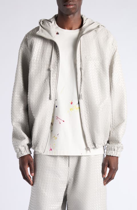 Small Intrecciato Shiny Leather Hooded Zip Jacket