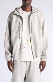 Bottega Veneta Small Intrecciato Shiny Leather Hooded Zip Jacket