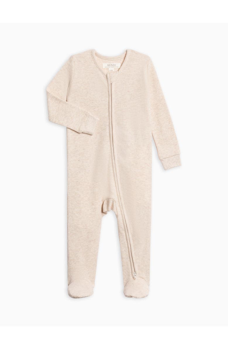 Kendi Lane Waffle Knit Footed Sleeper, Main, color, Heather Oat