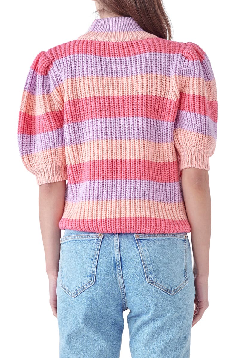 English Factory Stripe Puff Shoulder Mock Neck Sweater, Alternate, color,