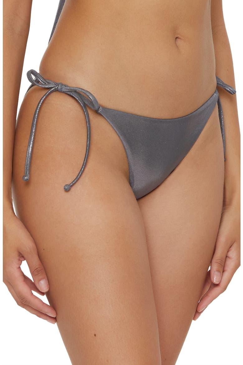 Liquid Metal Side Tie Bikini Bottoms, Alternate, color, STEEL