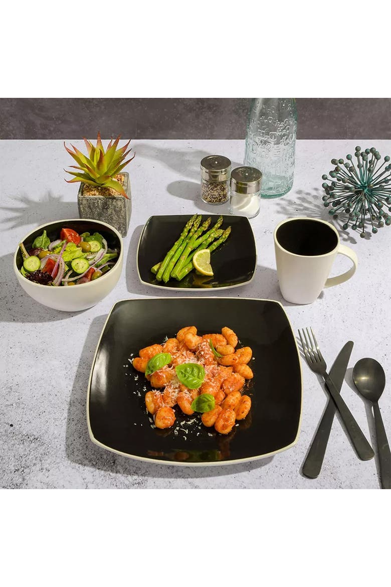 16 Piece Stoneware Dinnerware Set, Alternate, color, Black