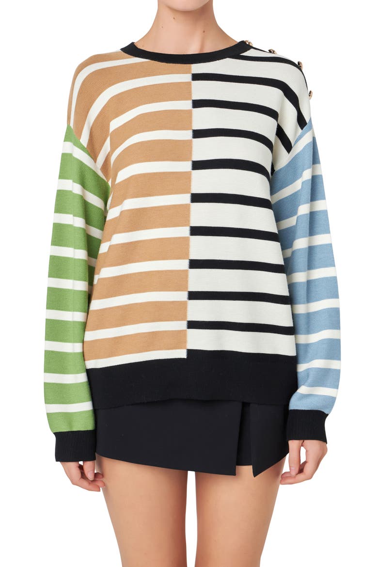 Mixed Stripe Sweater, Main, color, BROWN MULTI