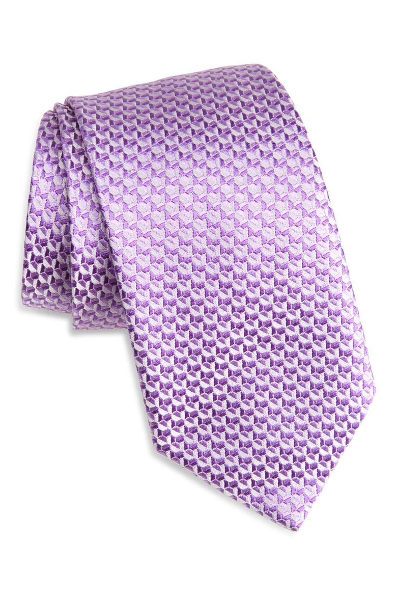 Geometric Silk Tie, Main, color, PURPLE