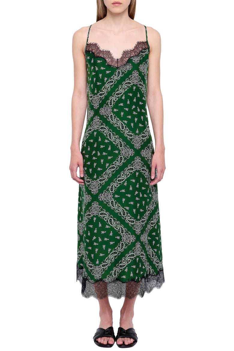 Respa Silk Bandana Lace Trim Midi Dress, Main, color, MEADOW