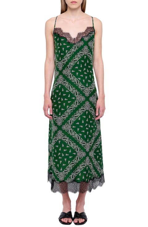 Respa Silk Bandana Lace Trim Midi Dress