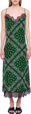 Zadig & Voltaire Respa Silk Bandana Lace Trim Midi Dress