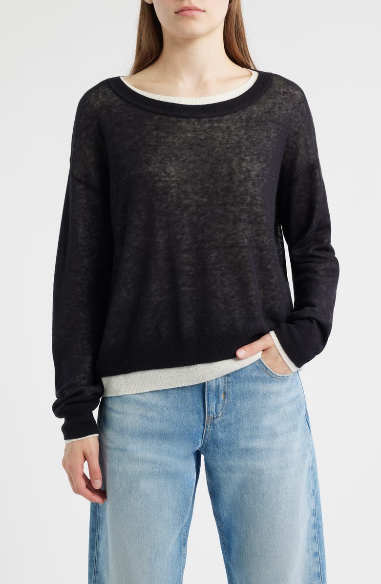BOSS Femok Contrast Wool Blend Sweater, Main, color, Monochrome Overlay