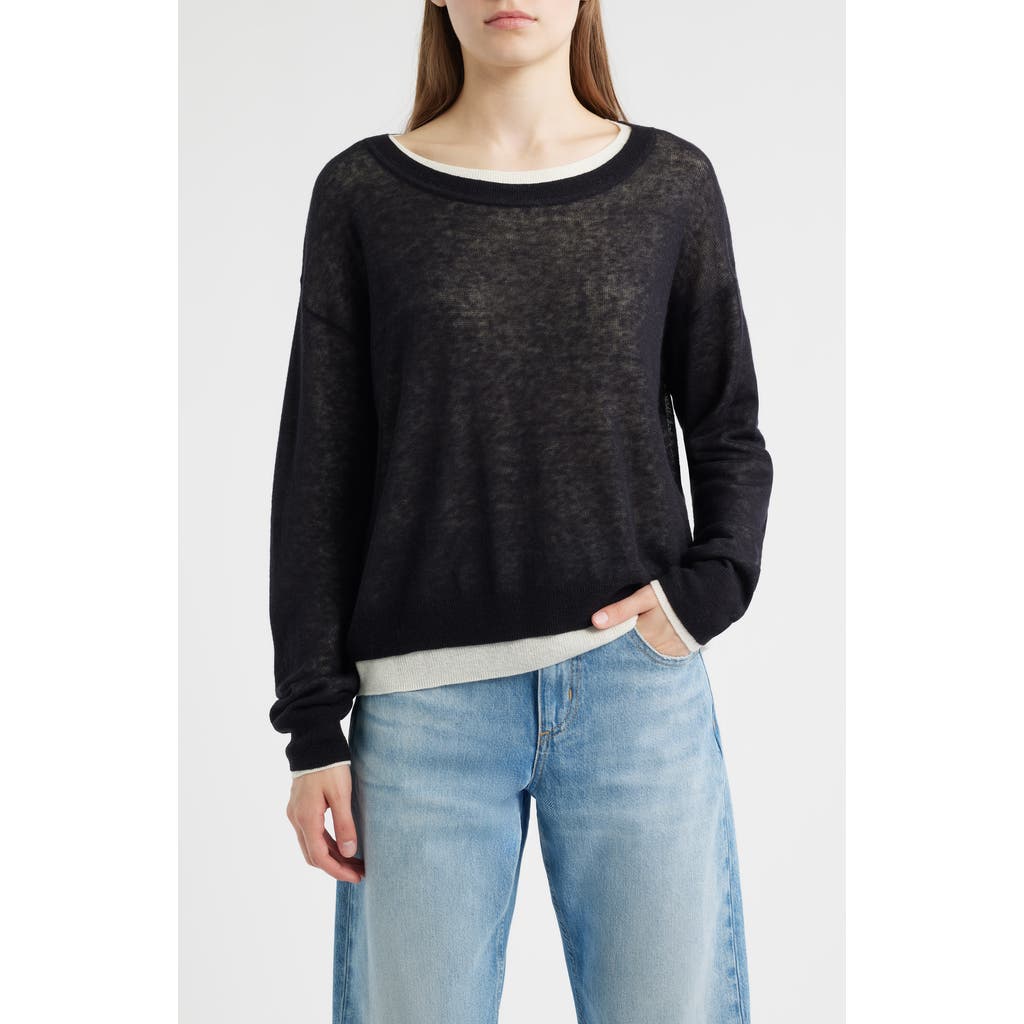 Hugo Boss Boss Femok Contrast Wool Blend Sweater In Black