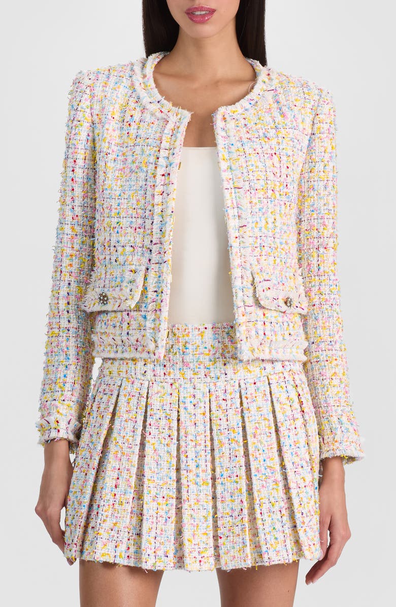 Alice + Olivia Landon Boxy Crop Tweed Jacket, Main, color, Off White/ Multi