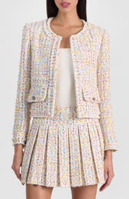 Alice + Olivia Landon Boxy Crop Tweed Jacket