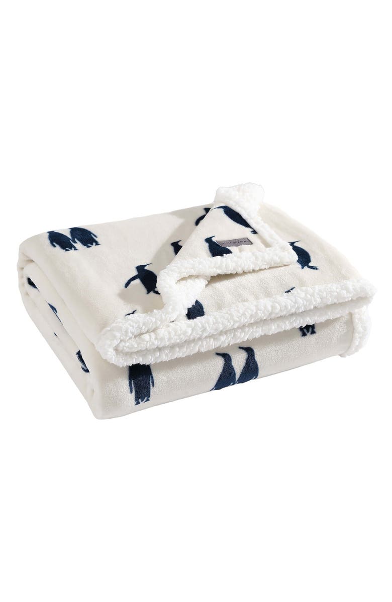 Eddie Bauer Emperor Penguin Popcorn Fleece Throw Blanket, Alternate, color, Navy