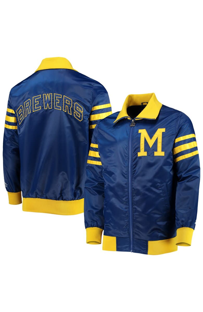 STARTER Men's Starter Royal Milwaukee Brewers The Captain III Full-Zip Varsity Jacket, Main, color,