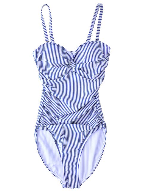 UPF50+ Seersucker Women's Convertible Bandeau One Piece Swimsuit
