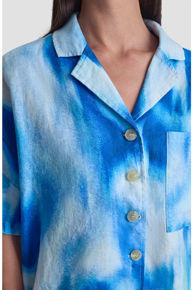 Cropped Linen Camp Shirt, Alternate, color, MISTED SURF