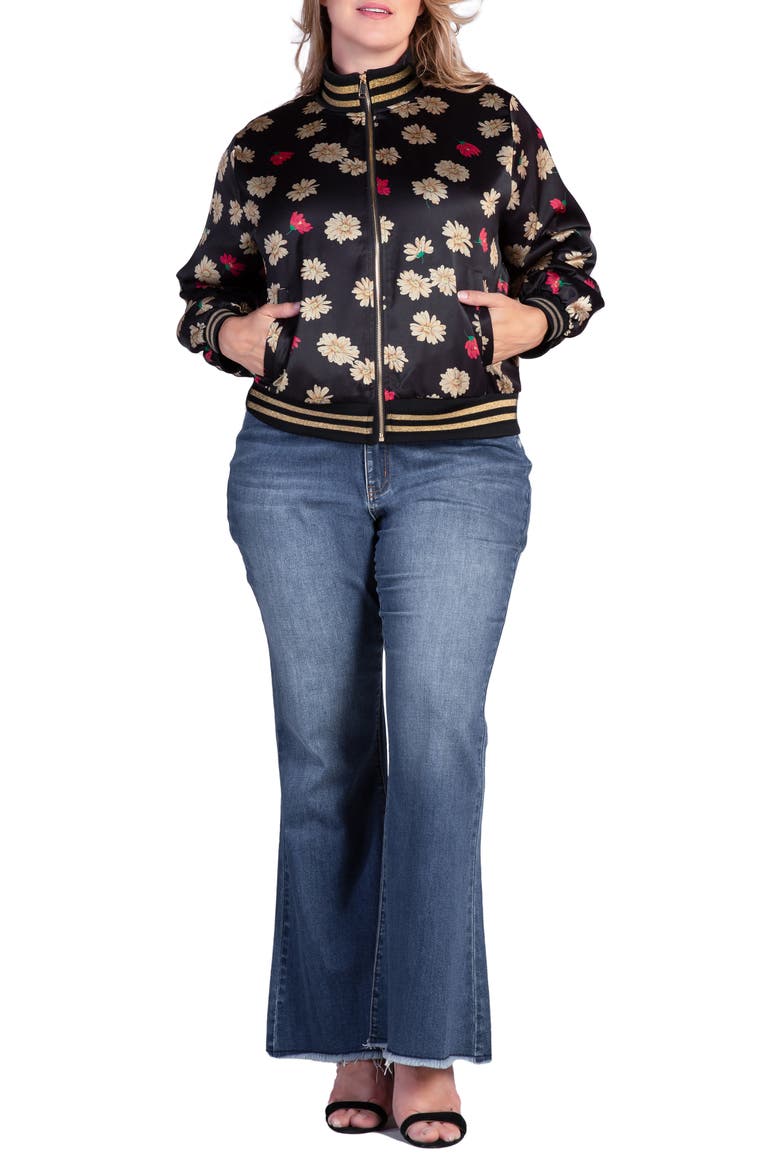 Naos Floral Satin Bomber Jacket, Alternate, color, BLACK SPARKLER