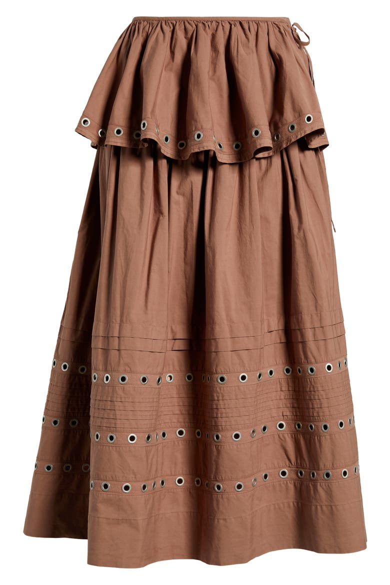 Anika Ruffle Grommet Organic Cotton Maxi Skirt, Alternate, color, TAN