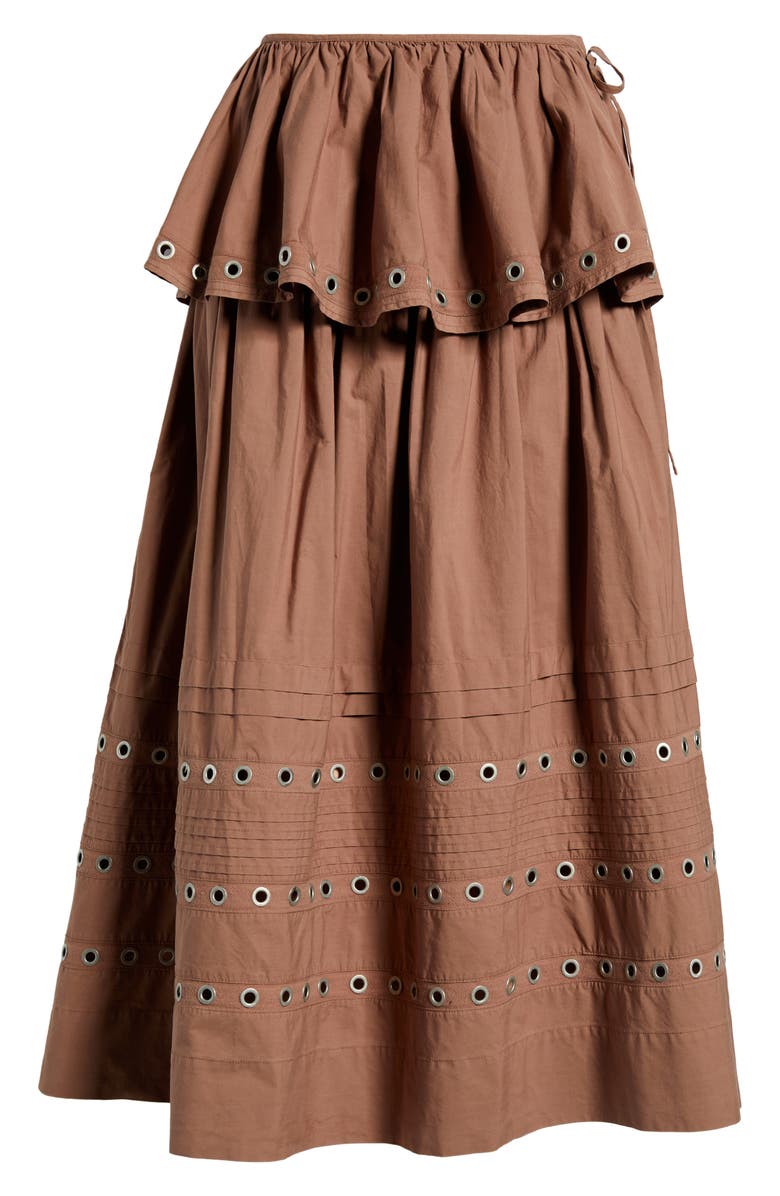 Damson Madder Anika Ruffle Grommet Organic Cotton Maxi Skirt, Alternate, color, Tan