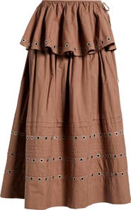 Damson Madder Anika Ruffle Grommet Organic Cotton Maxi Skirt