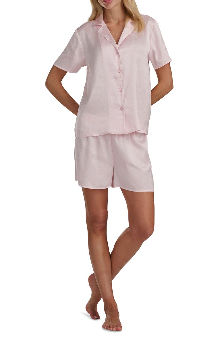 Satin Notch Collar & Boxer Pajamas, Alternate, color, TEXTURED GEO PINK