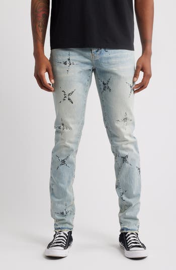 PURPLE Paint Splatter Ripped Knee Skinny Jeans