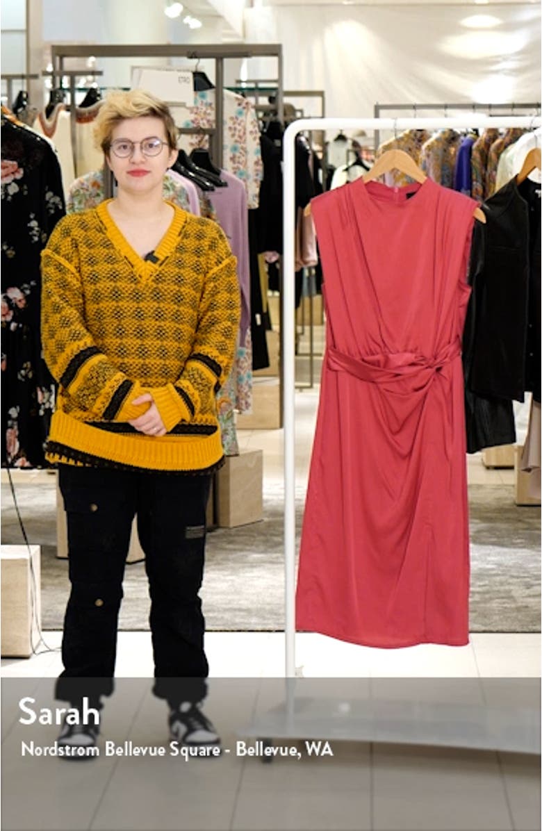 Gathered Sleeveless Satin Cocktail Dress, sales video thumbnail