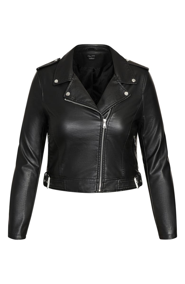 City Chic Lust Faux Leather Crop Moto Jacket, Main, color,