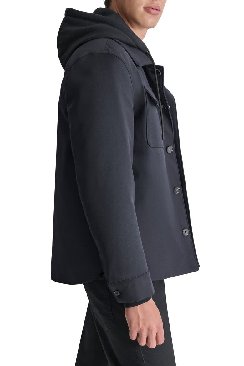Water Resistant Shirt Jacket with Hooded Bib, Alternate, color, BLACK