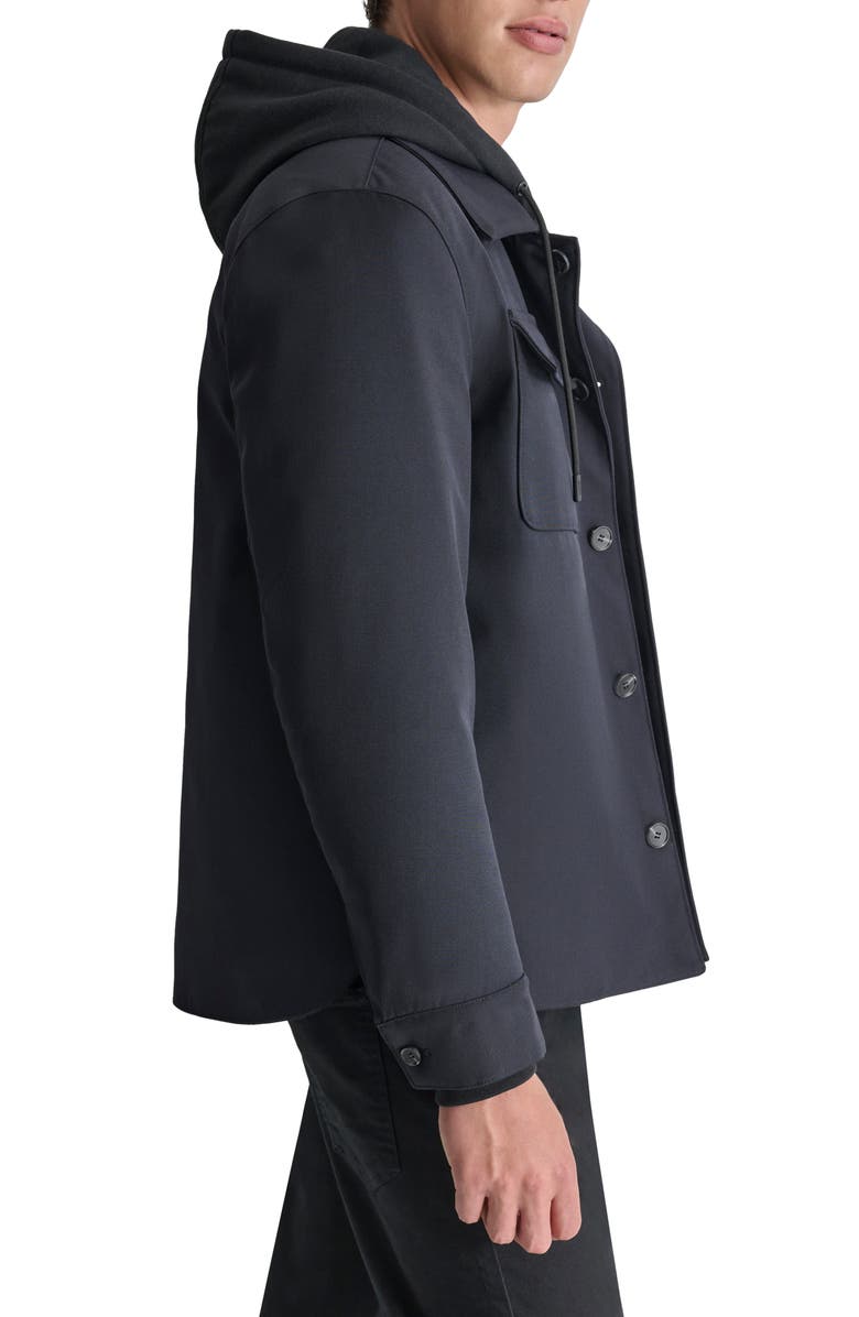 DKNY Water Resistant Shirt Jacket with Hooded Bib, Alternate, color, Black