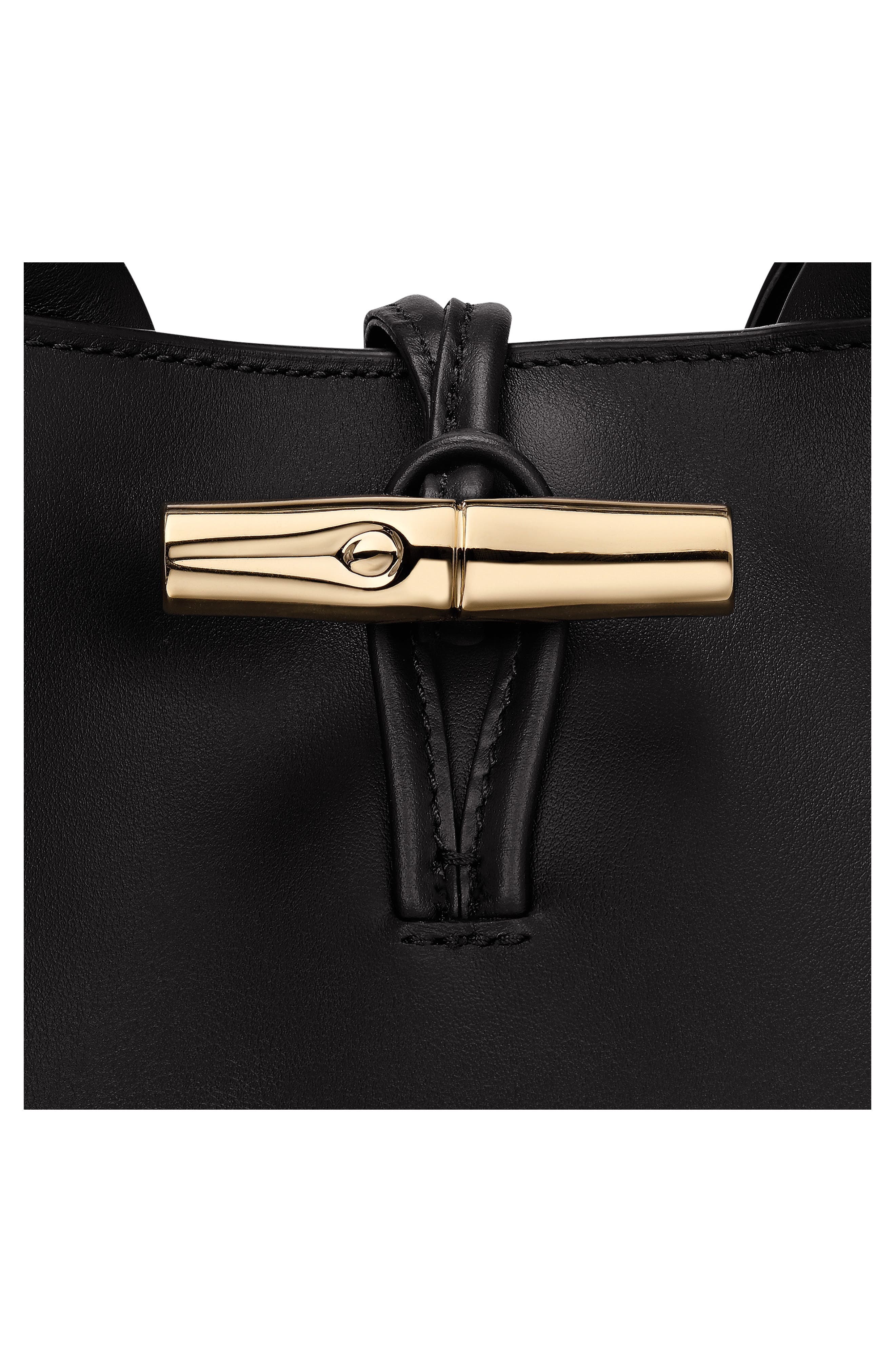 Longchamp Small Le Roseau Leather Tote, Alternate, color, Black