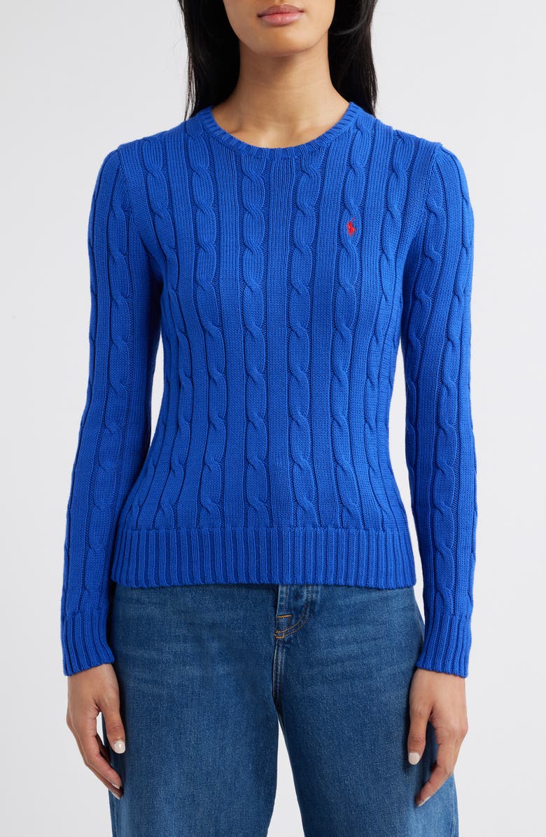 Polo Ralph Lauren Julianna Cotton Cable Sweater, Main, color, Rugby Royal