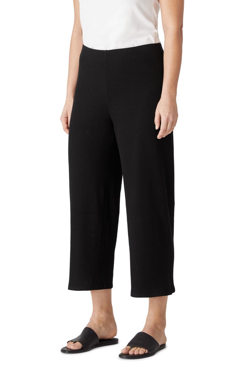 Rib Straight Leg Crop Pants, Main, color, BLACK