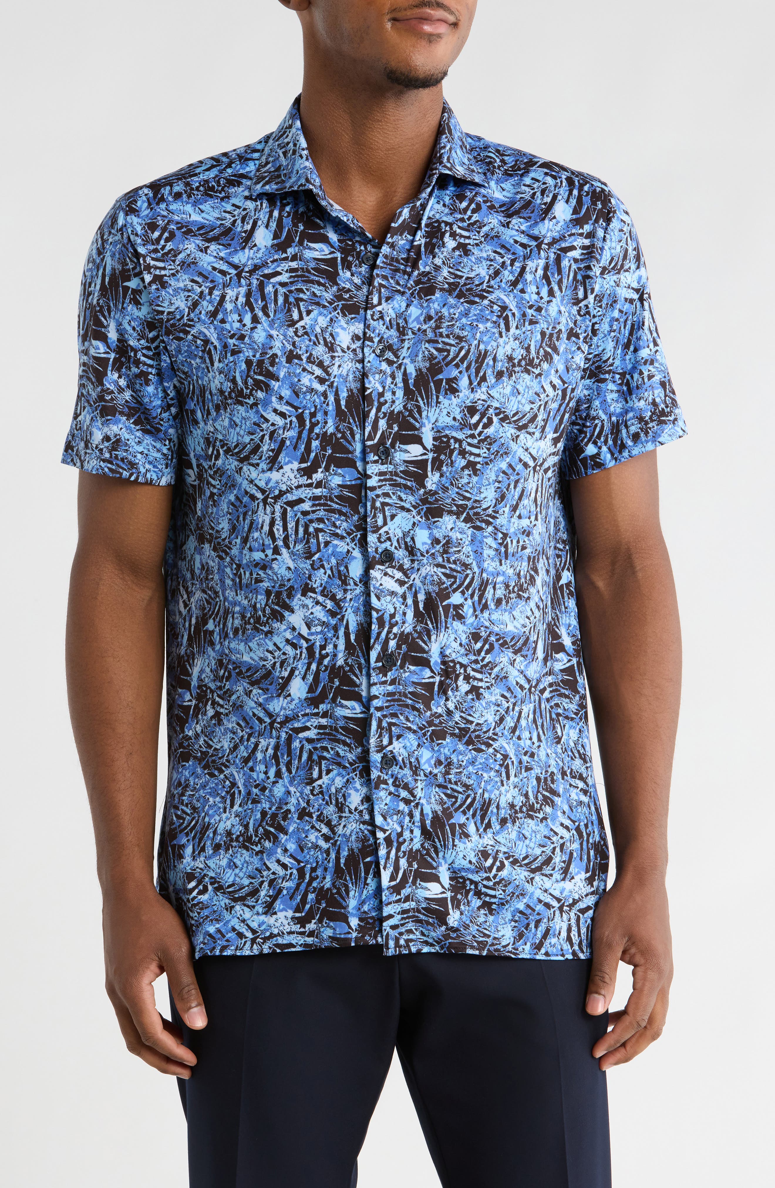 CONSTRUCT Slim Fit Performance Short Sleeve Button-Up Shirt