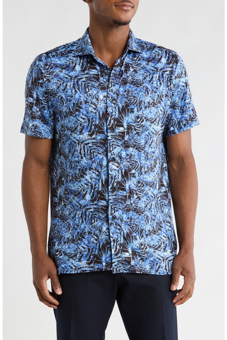 Slim Fit Performance Short Sleeve Button-Up Shirt, Main, color, NAVY/ BLUE